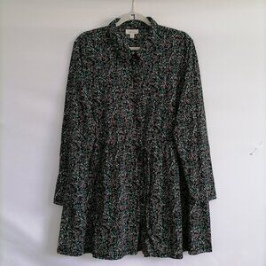 Style & Co. Womens Black Roll Tab Sleeve Floral Print Mini Shirt Dress Size XL